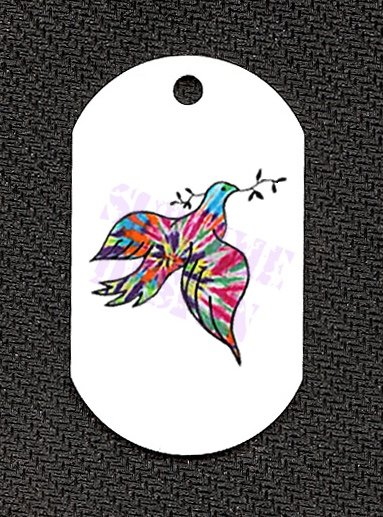 ALUMINUM DOG TAG With 30" CHAIN - Tie Dye Dove & Branch - NEW