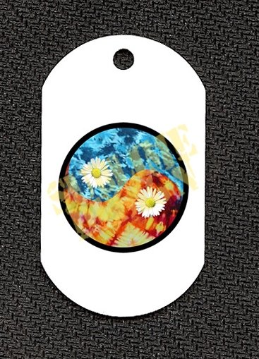 ALUMINUM DOG TAG With 30" CHAIN - Tie Dye Ying-Yang - NEW