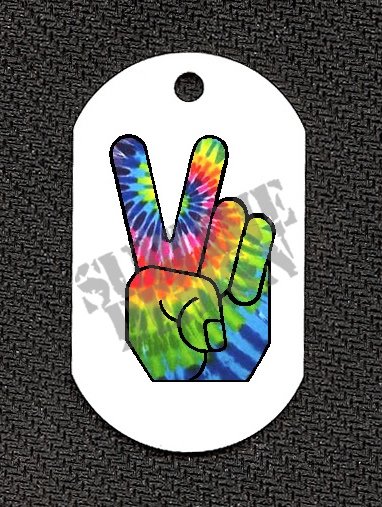 ALUMINUM DOG TAG With 30" CHAIN - Tie Dye Peace Sign - NEW