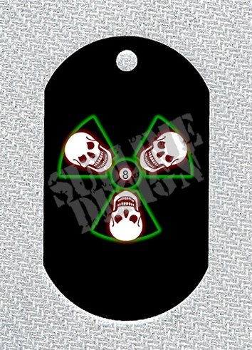 ALUMINUM DOG TAG With 30" CHAIN - Radiation Skulls - NEW