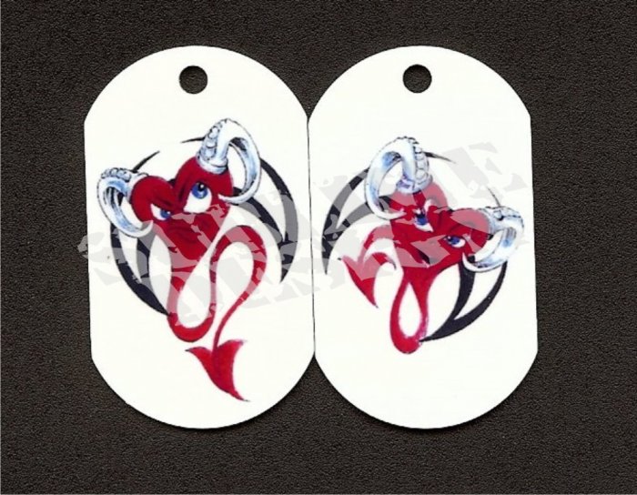 ALUMINUM DOG TAG With 30" CHAIN - Paired Devil Hearts - NEW