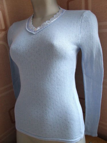 ladies thermal v neck l sleeve top blue S 10 ex jigsaw
