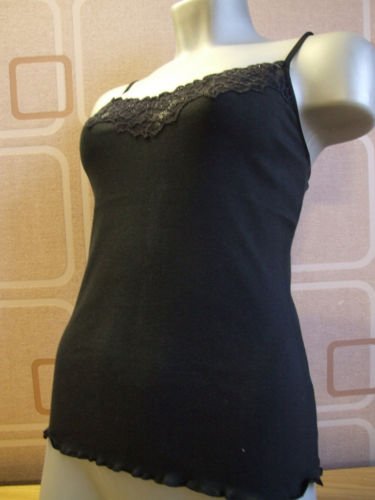 ex kew cotton & diamonte lace black vest 10/12 S BN