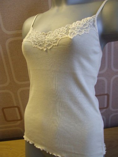 ex kew cotton & diamonte lace ivory vest 12/14 M BN