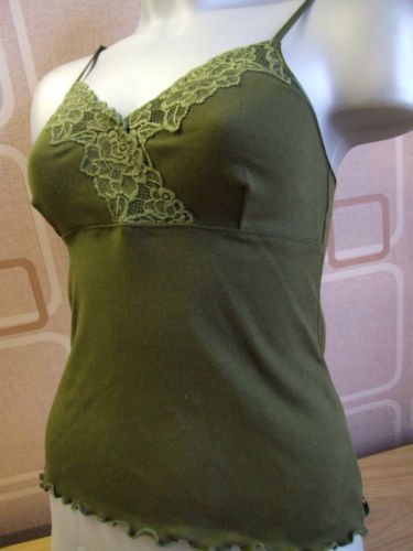 ex kew cotton & lace dark green shaped vest 8/10 XS BN