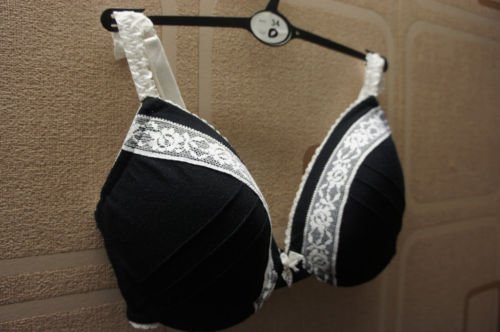 34d ex m&s black padded cotton push up bra BN