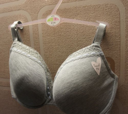 34f ex m&s grey marl padded cotton plunge bra BN