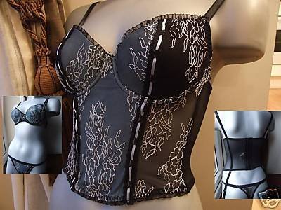 34b body one black mint embroidered boned corset pushup