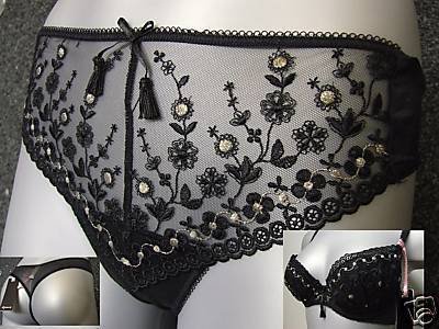 Gossard black & gold lace g string thong xs 8/10 BNWT