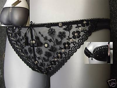 Gossard black & gold tanga brief xs 8/10 BNWT