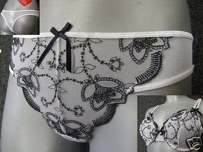 xsmall littlewoods white & black embroidery thong BNWT