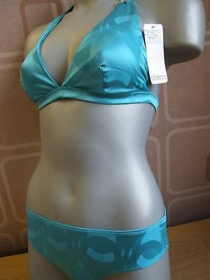 charnos size 12 satin effect turquoise aqua bikini set