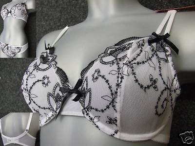 36dd littlewoods white & black embroidery wired bra BNW