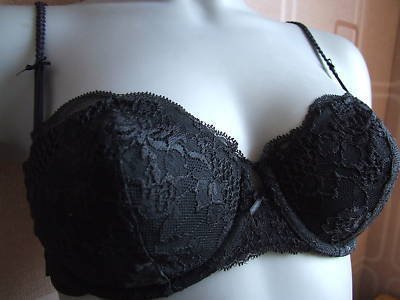 34a ex m&s black padded lace balcony underwired bra BN