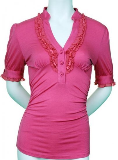 Medium Size Pink Ruffle Fashion Shirt for Ladies