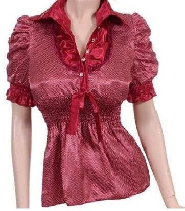 Small Size, Burgandy Red Top with Mini White Polka Dots
