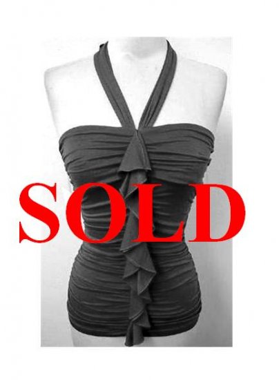 Medium Size; BLACK Ruffle Halter Top