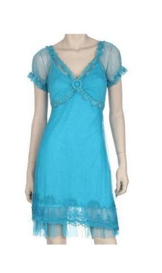 Small Size Turquoise Blue Summer Lace Dress for Young Ladies