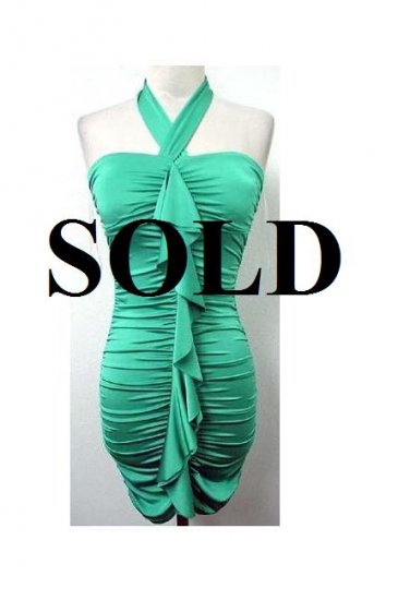 Large Size Sea Green Halter Ruffle Dress