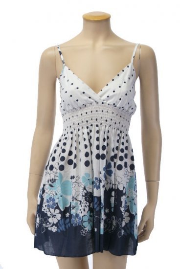Large Size, Blue Flower Babydoll Summer Dress for Junior Women
