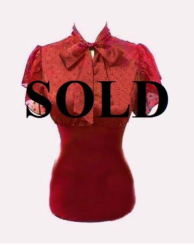 Large Size Deep Red Tie Front Sleeved Shirt for Women