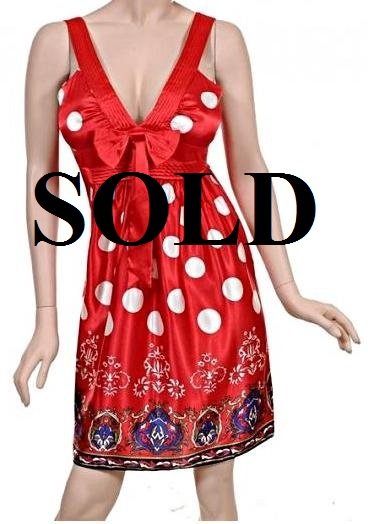 Medium Size Trendy Red Polka Dot Sleeveless Dress