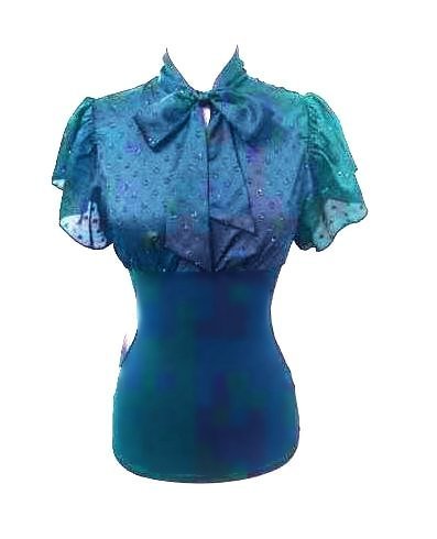 Large Size Teal Blue Tie Front Top with Sleeves for Ladies