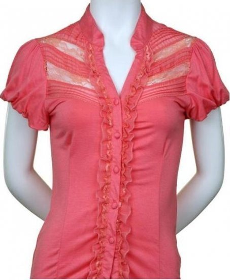 Medium Size Pretty Pink Lace and Ruffle Top for Women