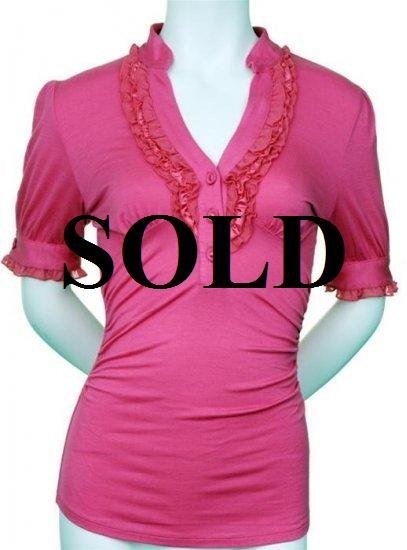 SOLD OUT! Large Size Women's Pink Ruffle Top with Sleeves