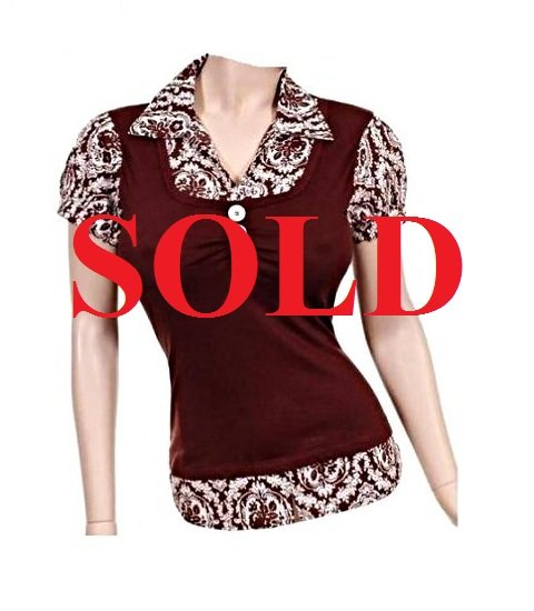 SOLD in Large Size! Women's Dressy Brown Top with Print work