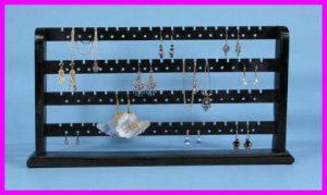 ** Black Painted Solid Wood 148 Pc Earring Bracelet Jewelry Rack Display NEW **