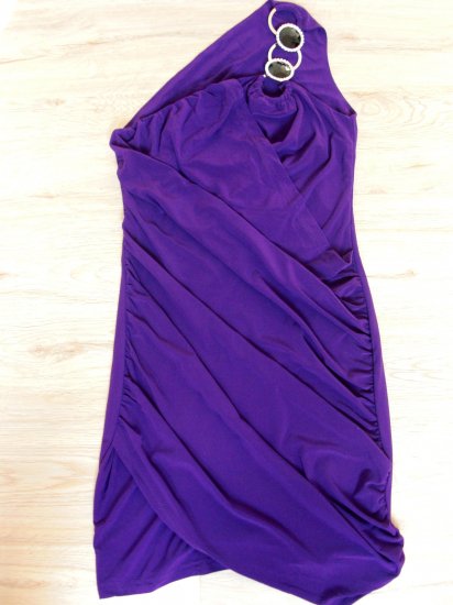 Seductively Sleek Purple Open Shoulder Club Dress (B2-0002)