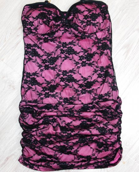Sexy Hot Pink Laced Strapless Club Dress (B2-0004)
