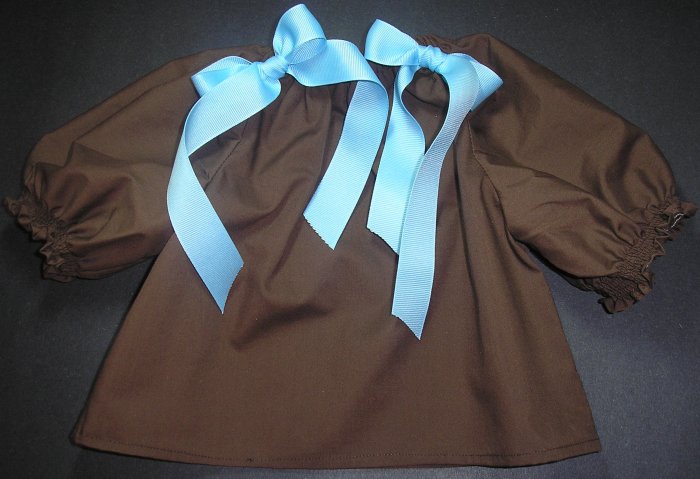 Custom Chocolate Long Sleeved Pillowcase Dress with Blue and Pink/Chocolate Accent Bows