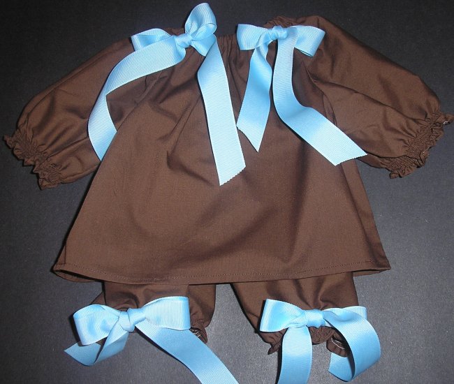 Custom Boutique Chocolate Long Sleeved Pillowcase Dress and Pantaloons
