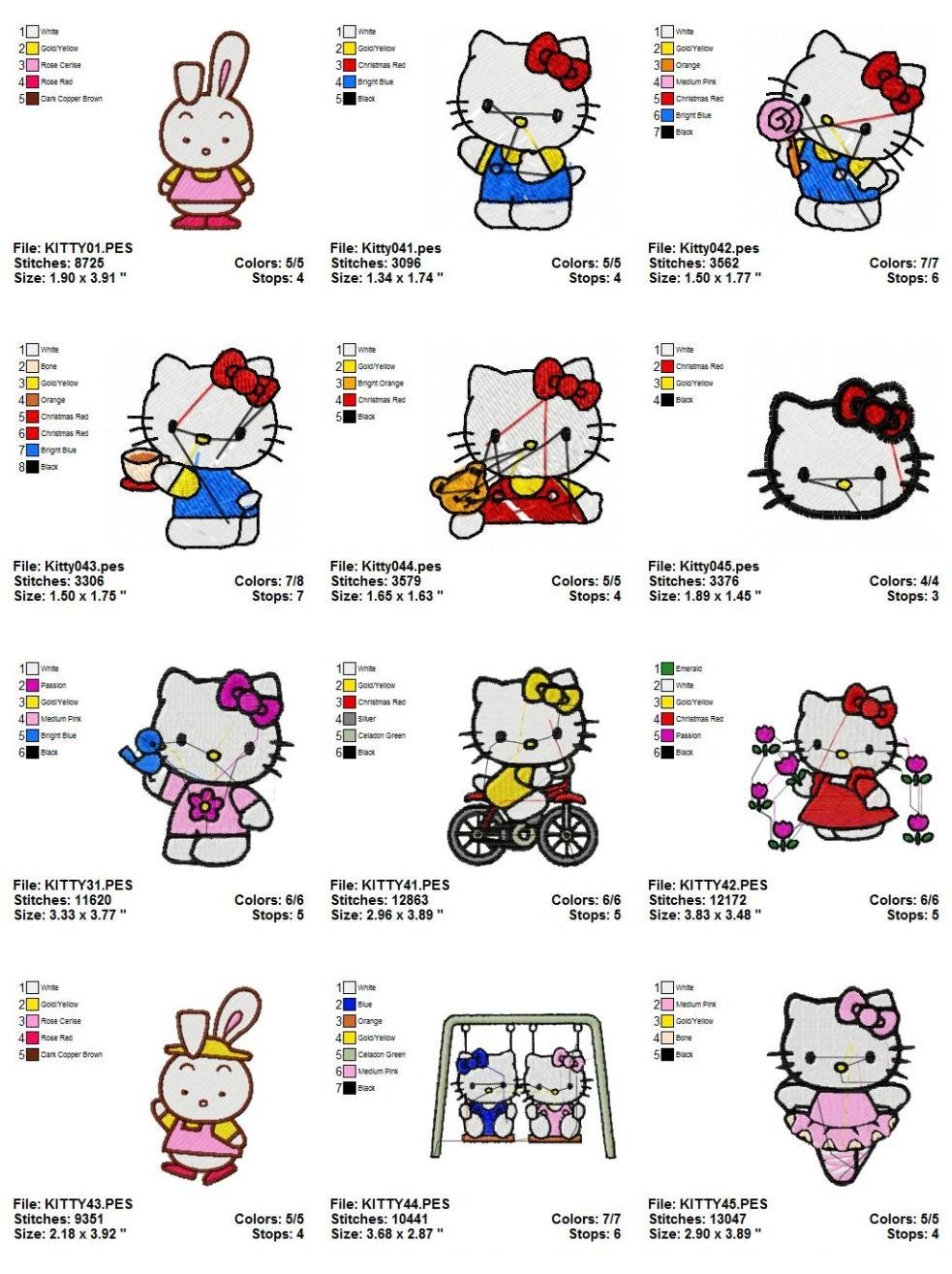 HELLO KITTY - 1 - 12 EMBROIDERY DESIGNS