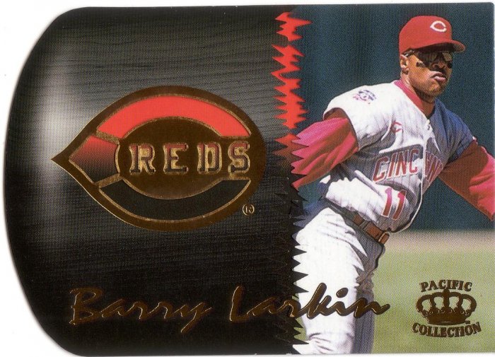 BARRY LARKIN / DEION SANDERS 1998 CROWN COLLECTION TEAM CHECKLIST #17 DIE-CUT CINCINNATI REDS