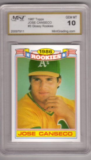 JOSE CANSECO 1987 TOPPS GLOSSY #3 ROOKIE MINT GRADING GEM MT 10 OAKLAND ATHLETICS