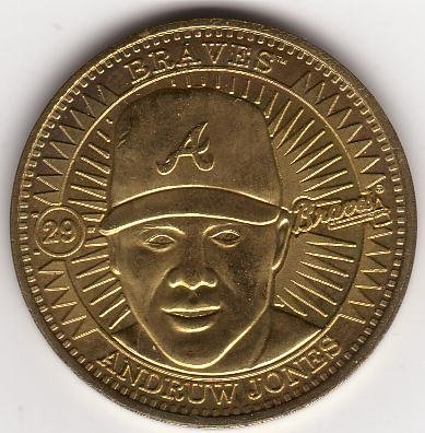 ANDRUW JONES 1998 PINNACLE MINT BRASS COIN #29 ATLANTA BRAVES