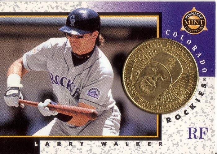 LARRY WALKER 1998 PINNACLE MINT BRASS COIN #24 W/ DIE-CARD COLORADO ROCKIES
