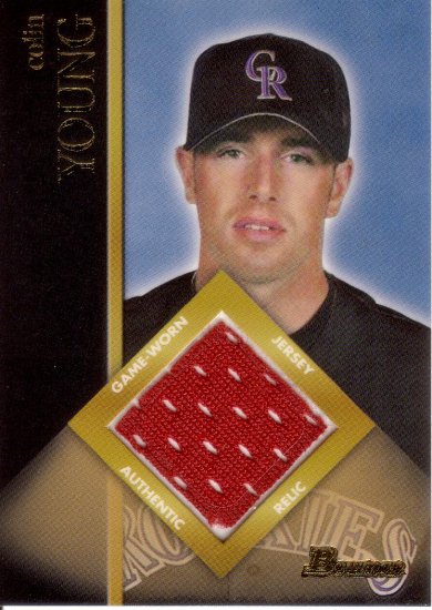 COLIN YOUNG 2002 BOWMAN GAME-USED RELICS JERSEY #BRCY COLORADO ROCKIES