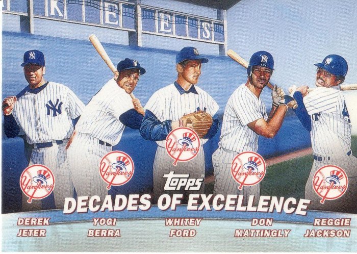NEW YORK YANKEES 2001 TOPPS COMBOS #TC1 JETER, BERRA, FORD, MATTINGLY, JACKSON