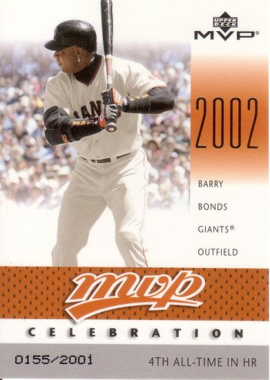 BARRY BONDS 2003 MVP MVP CELEBRATION #82 SP# 0155/2001 SAN FRANCISCO GIANTS