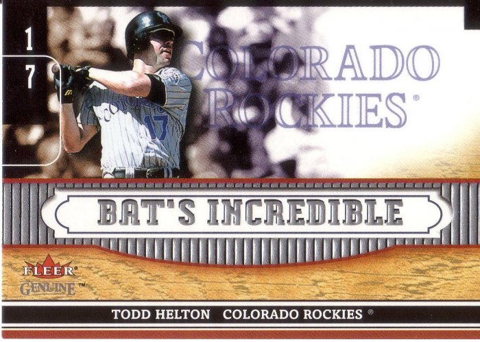 TODD HELTON 2002 FLEER GENUINE BAT'S INCREDIBLE #BI 1 COLORADO ROCKIES