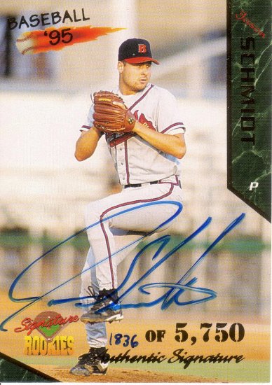 JASON SCHMIDT 1995 SIGNATURE ROOKIES SIGNATURE #44 SP# 1836/5750 ATLANTA BRAVES AllstarZsports.com
