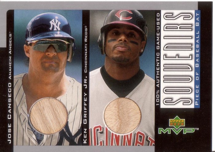 KEN GRIFFEY JR. / CANSECO 2001 MVP SOUVENIRS DUAL BAT CARD #B-HR REDS / YANKEES AllstarZsports.com