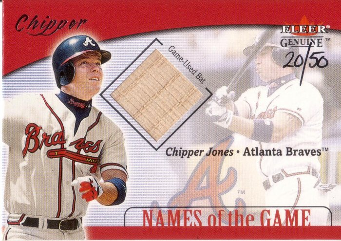 CHIPPER JONES 2001 GENUINE NAMES OF THE GAME BAT #14 SP# 20/50 HAND #'D BRAVES AllstarZsports.com