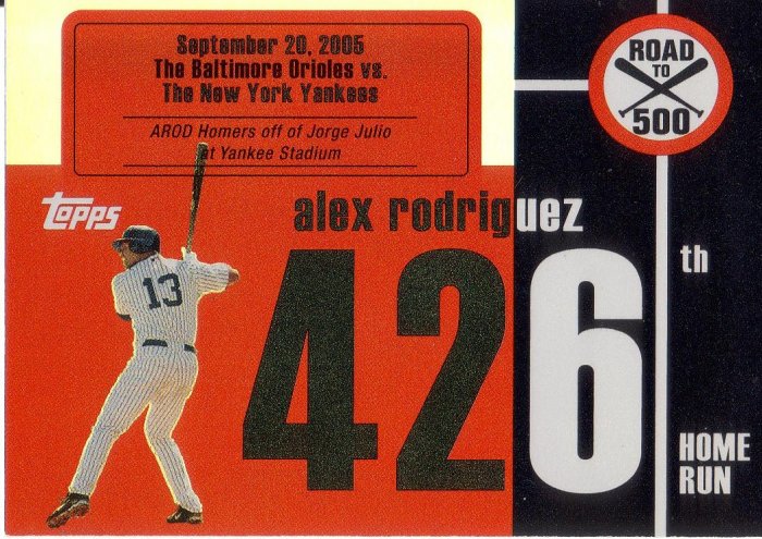 ALEX RODRIGUEZ 2007 TOPPS AROD ROAD TO 500 #ARHR426 NEW YORK YANKEES AllstarZsports.com