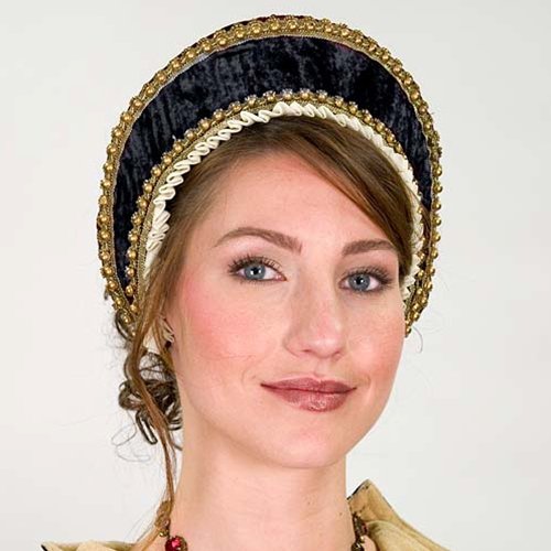 Tudor Velvet Renaissance French Hood - Black