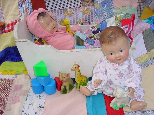 Twin Composition Baby Drink Wet Molded Painted Jointed